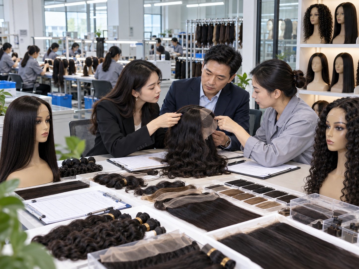 Illustrative wholesale wig order risk discussion with samples and QC records