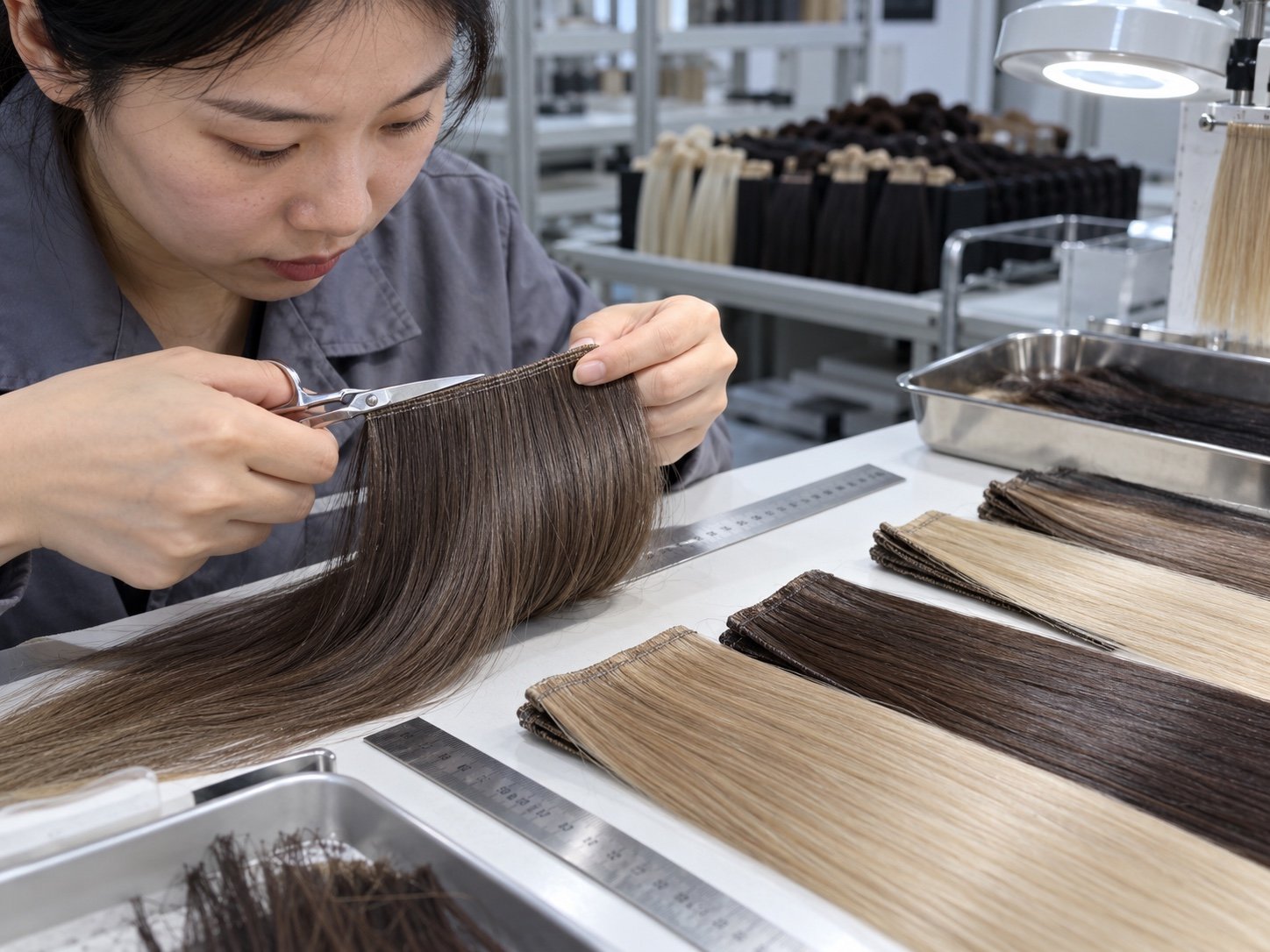Illustrative inspection and trimming of a genius weft top edge