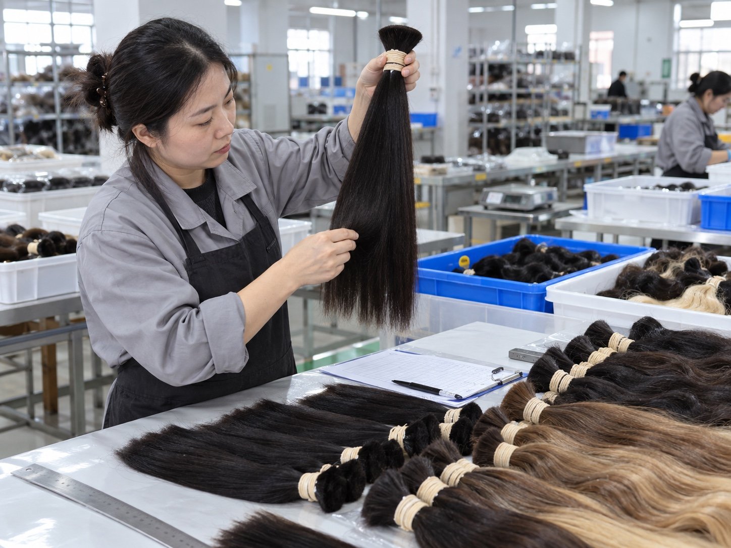 Illustrative incoming inspection of raw human hair bundles