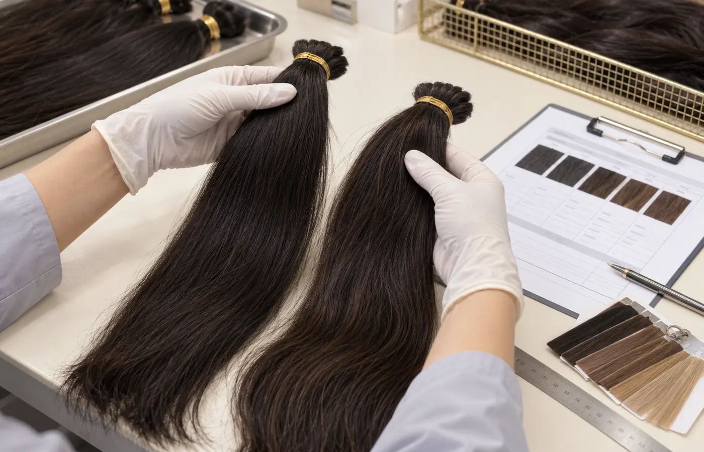 Human hair material condition and shade inspection
