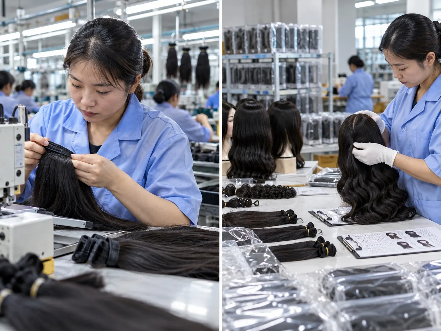 Illustrative comparison of in-process wig construction checks and final inspection