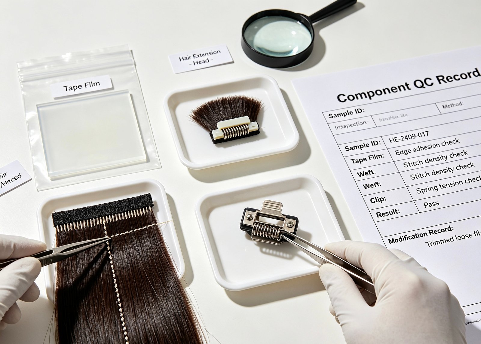 Illustrative inspection layout with tape film, weft, clip and a component QC form
