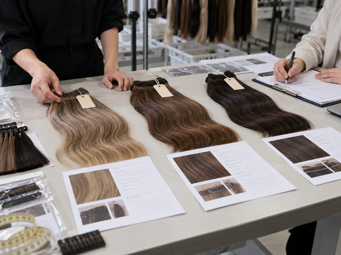 Illustrative comparison of hair extension samples against written QC records