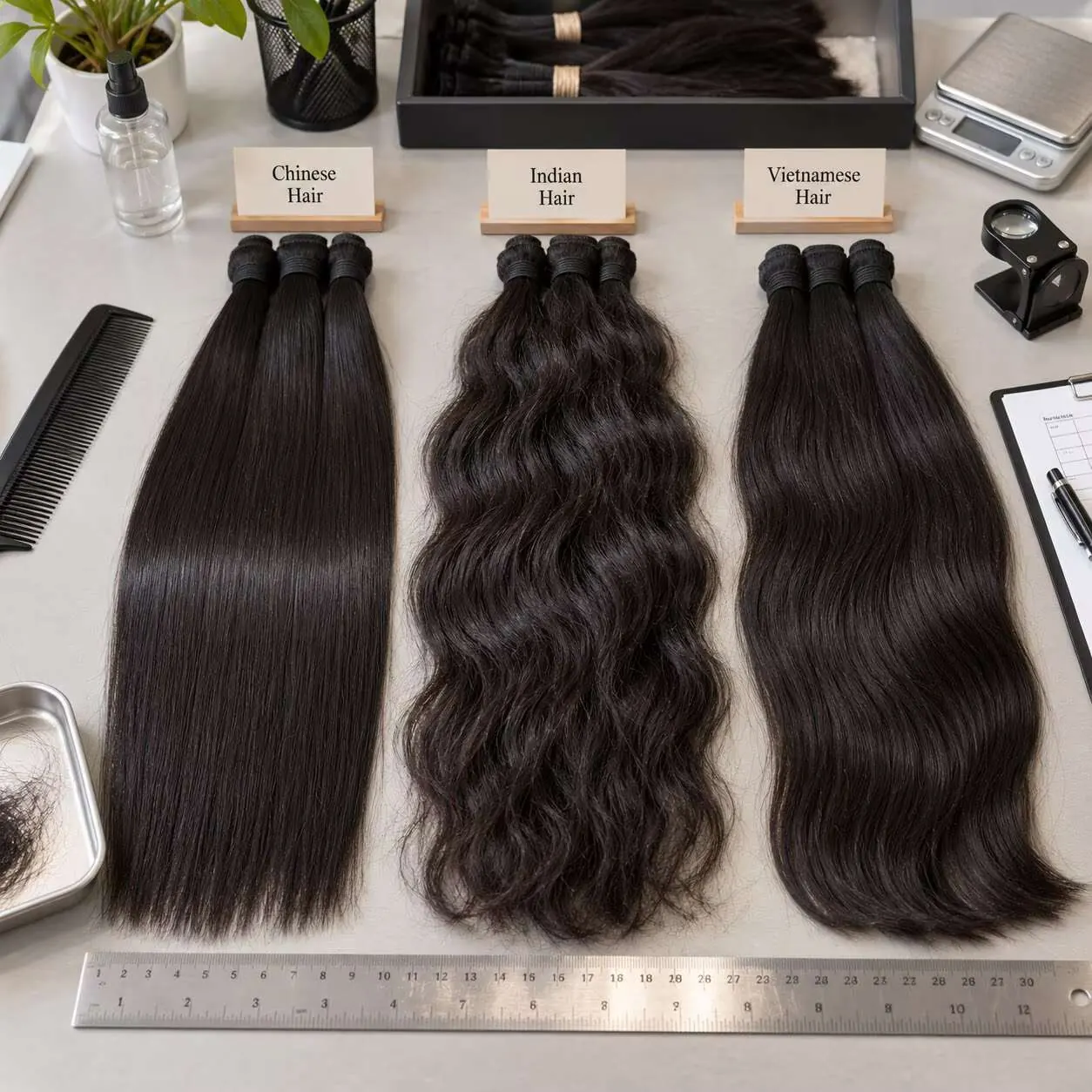 Illustrative comparison of human hair swatches labeled by proposed origin