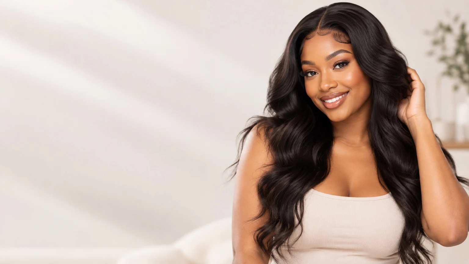 Beginner-friendly long wavy glueless wig hairstyle reference