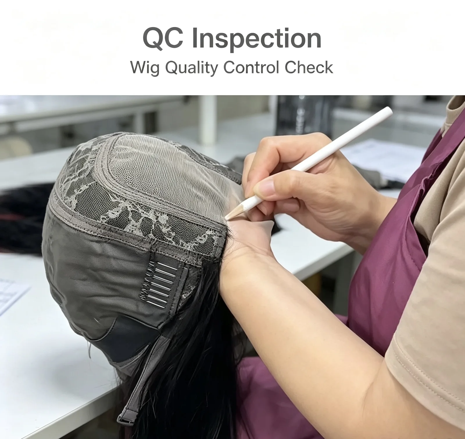 Wig cap construction inspection during quality control